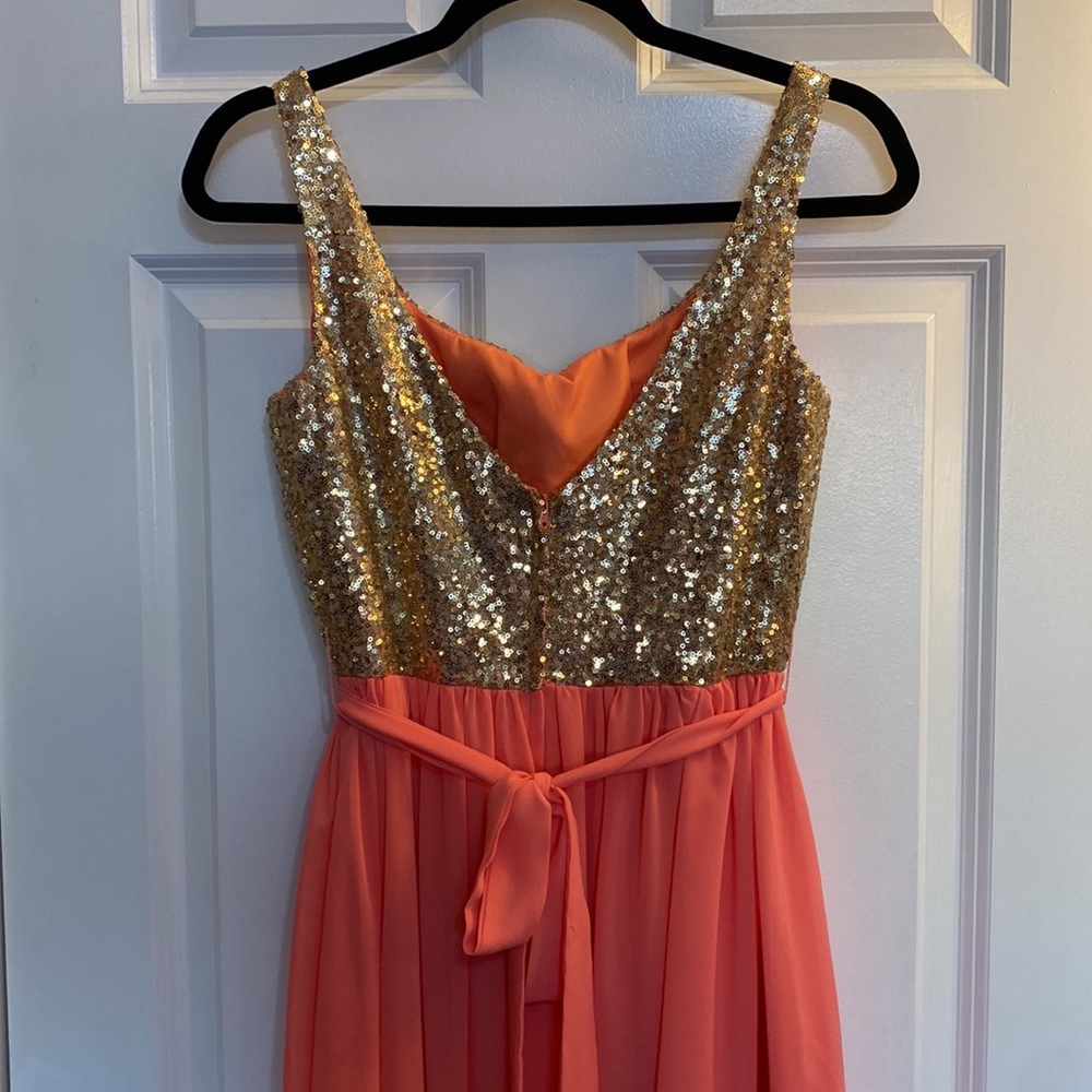 Christina Wu Coral dress with gold sequin top NWT Sz 4 - Picture 6 of 16